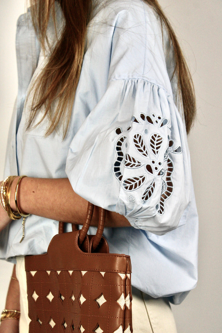 Blue Eyelet Button Down