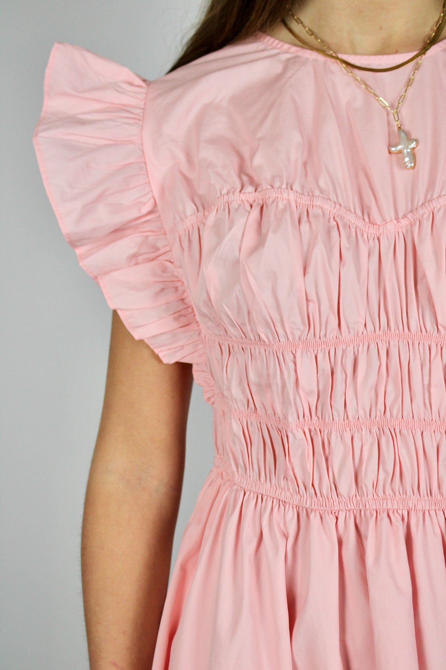 Pink Flutter Sleeve Mini Dress