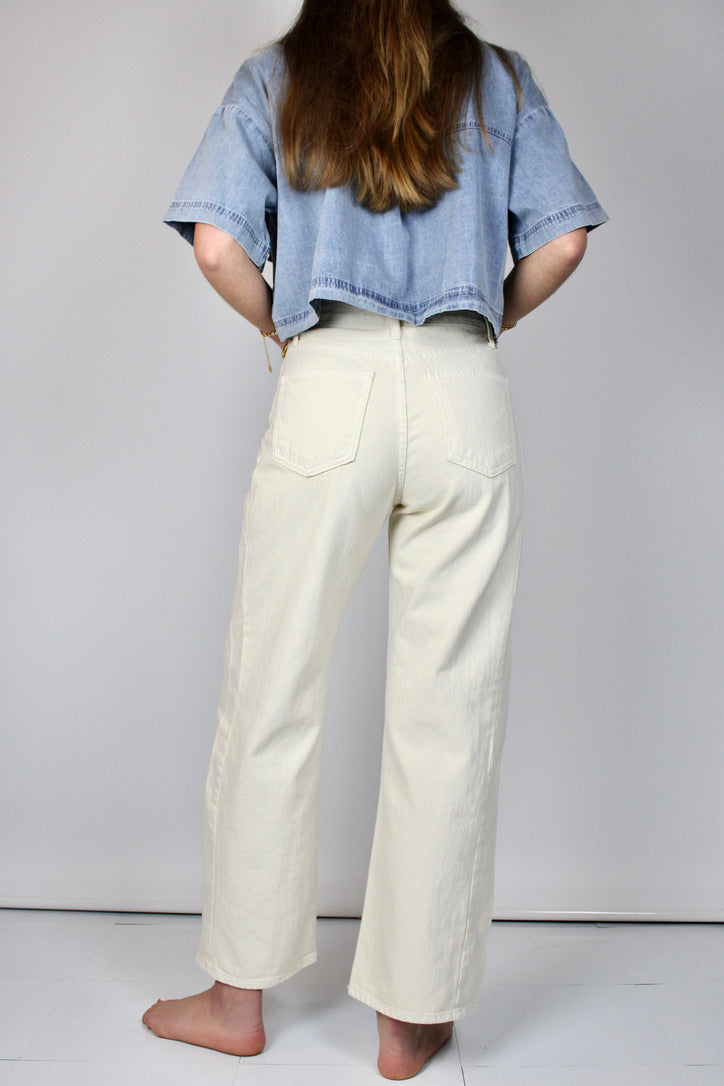 Cream High Rise Barrel Leg Denim