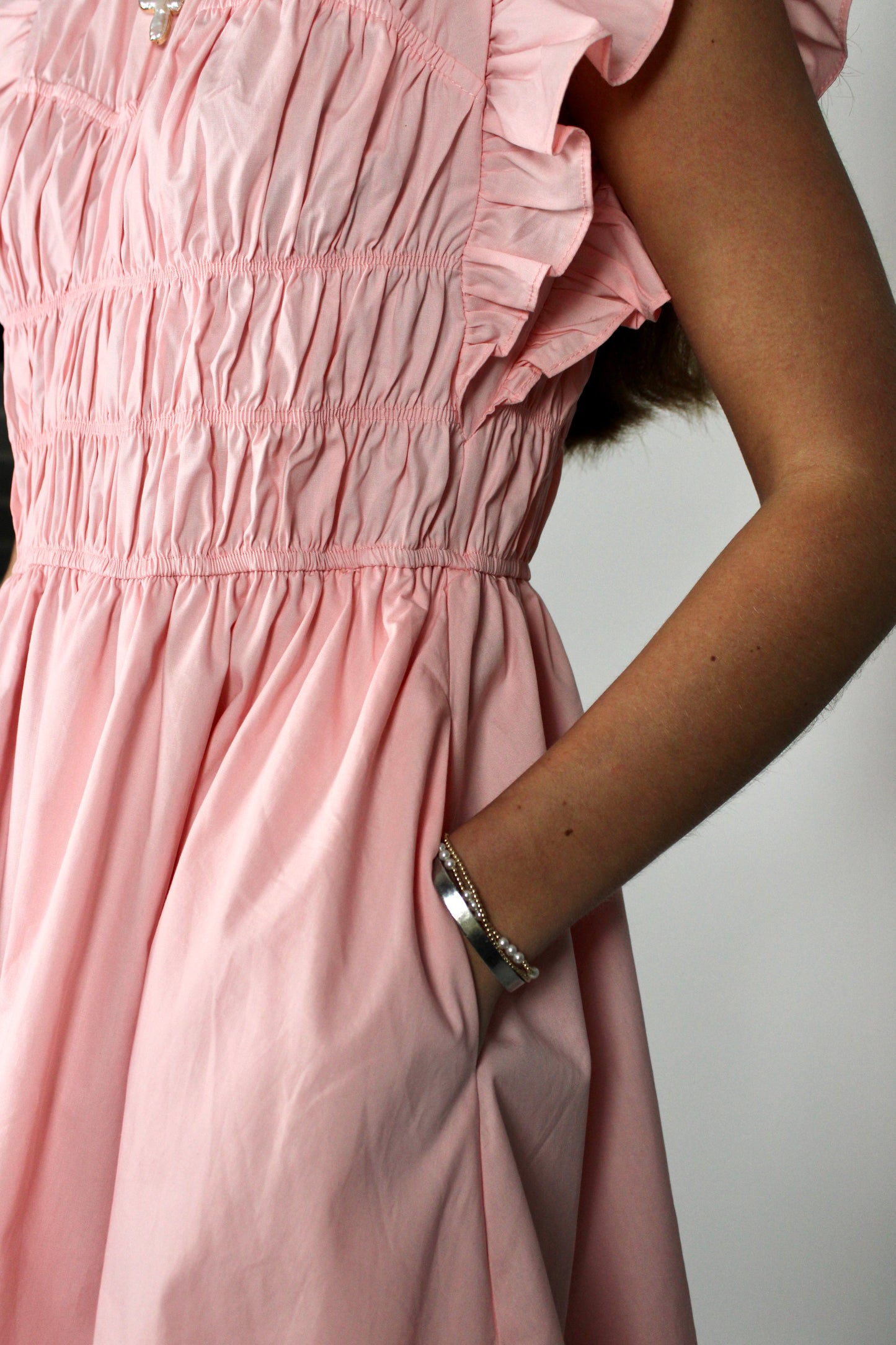 Pink Flutter Sleeve Mini Dress