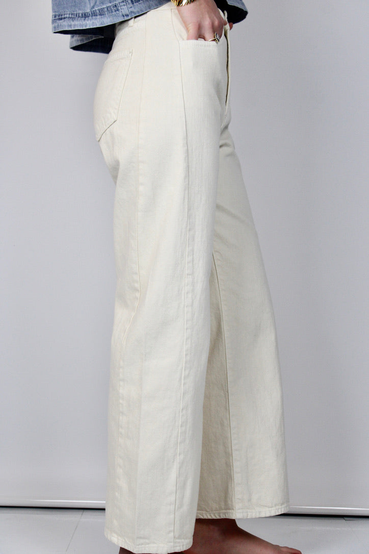 Cream High Rise Barrel Leg Denim