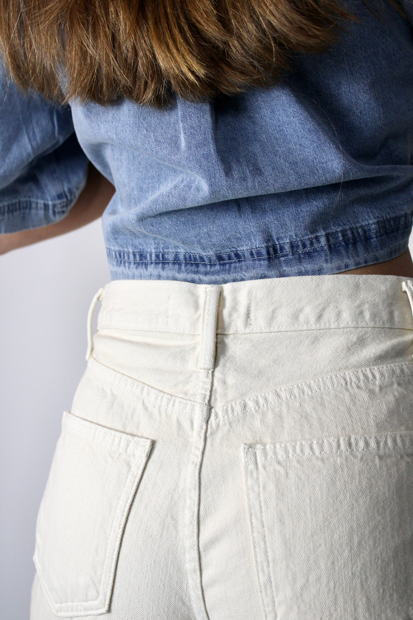 Cream High Rise Barrel Leg Denim