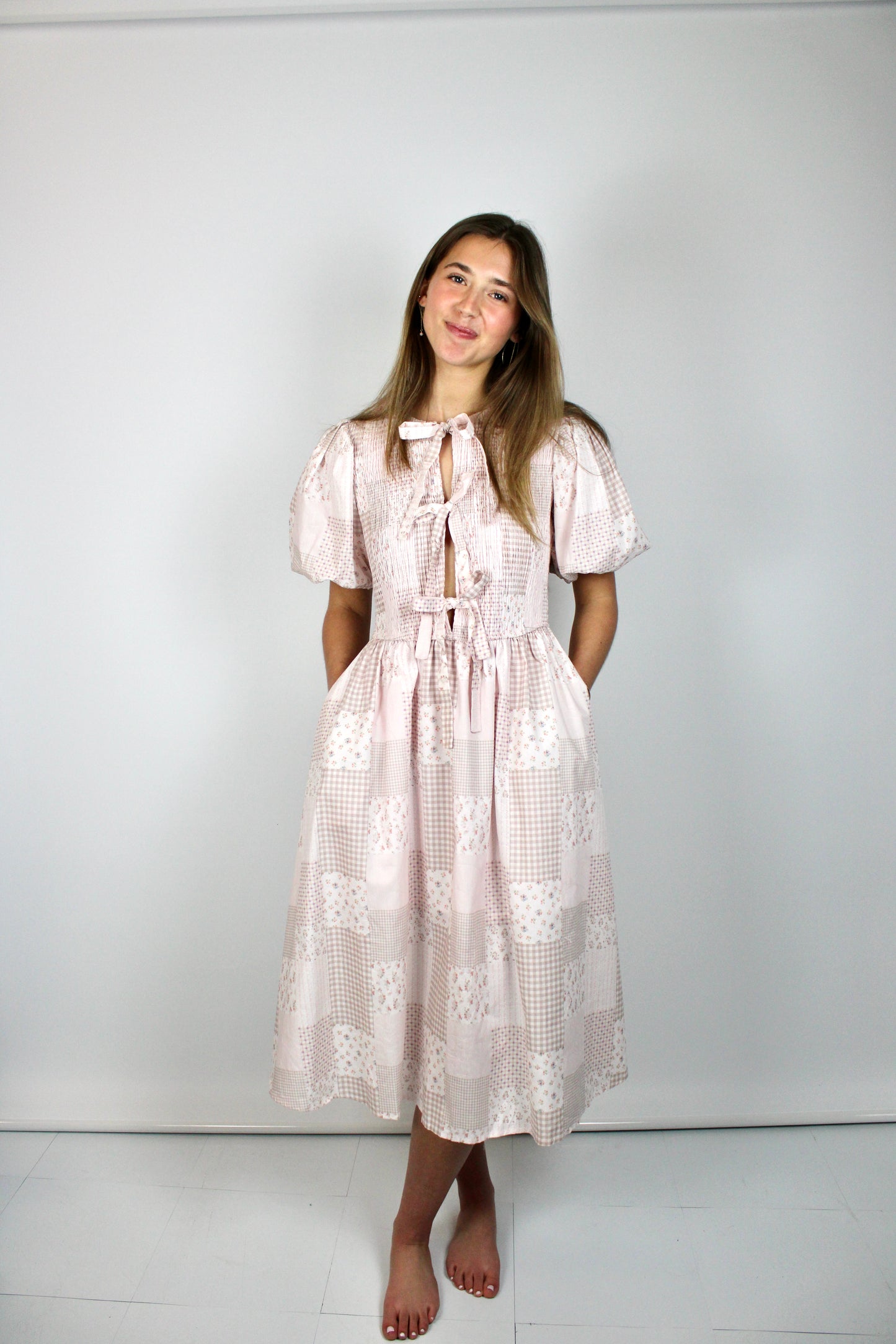 Pink Patchwork Midi Dress