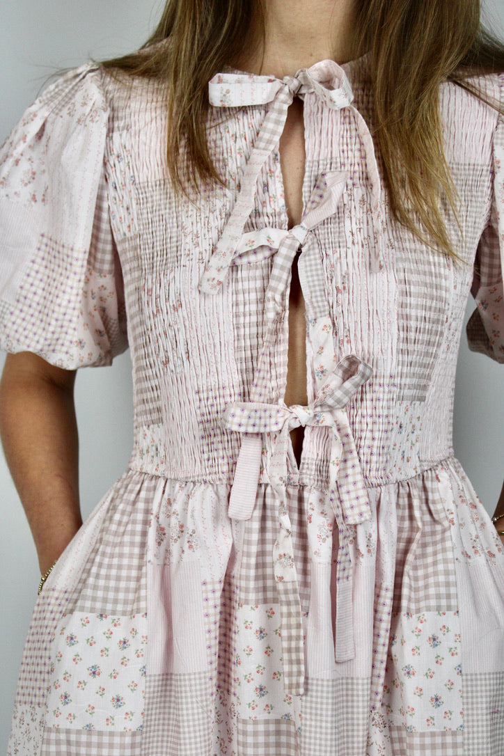 Pink Patchwork Midi Dress