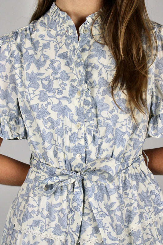 Blue and White Floral Mini Dress