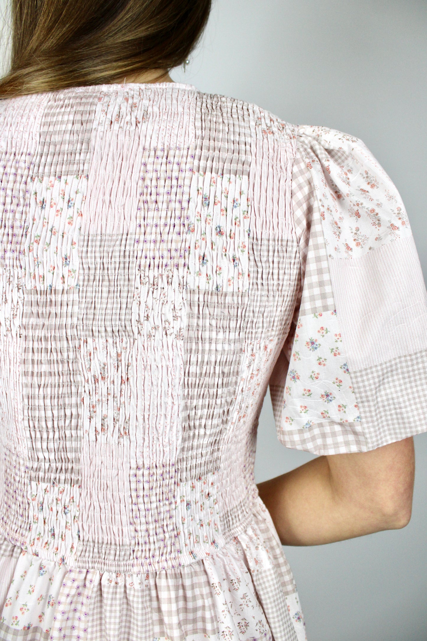 Pink Patchwork Midi Dress