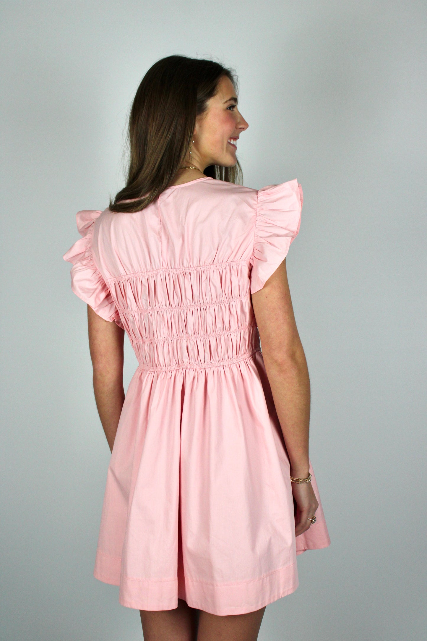 Pink Flutter Sleeve Mini Dress