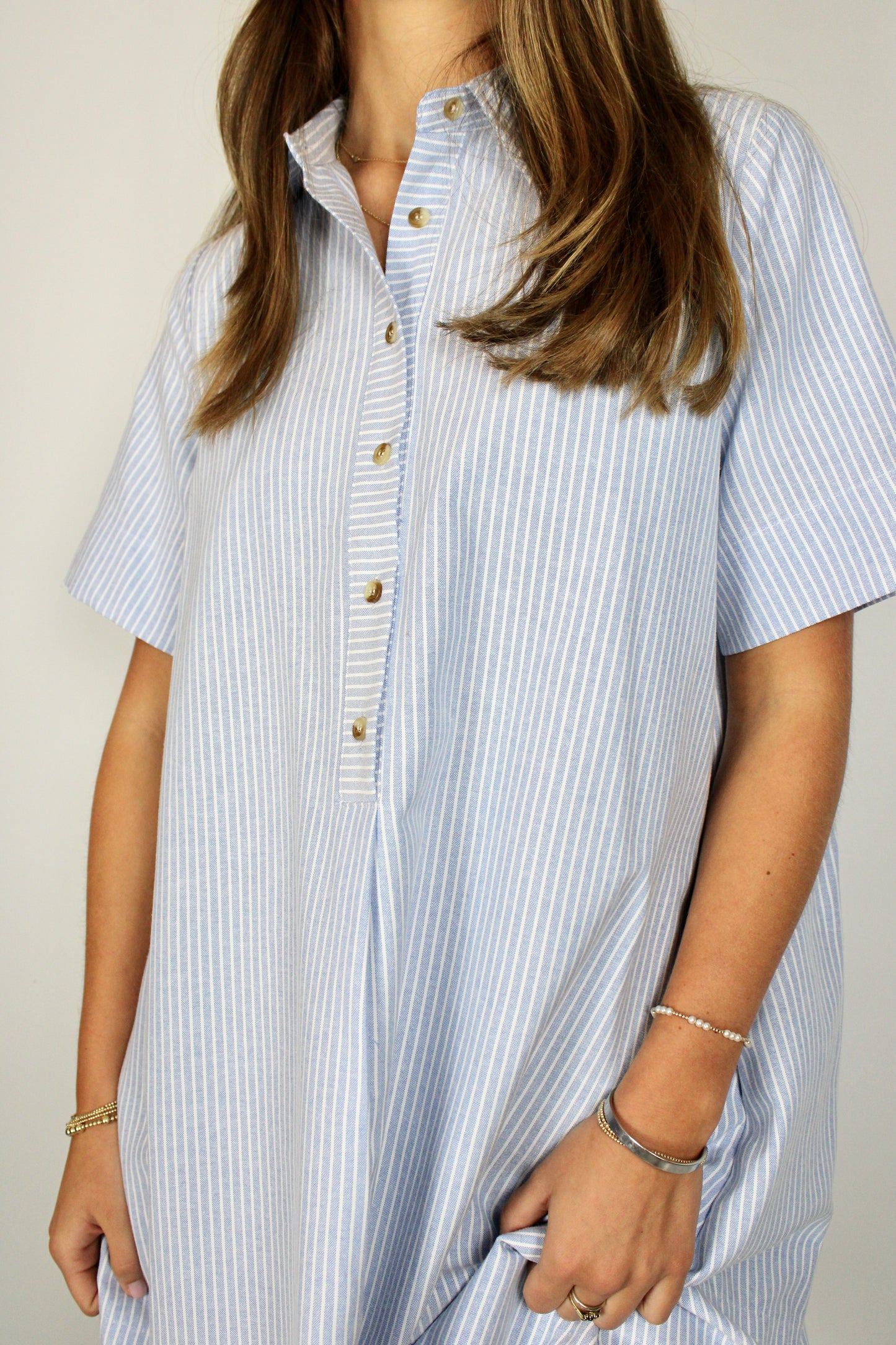 Light Blue Striped Shirt Dress