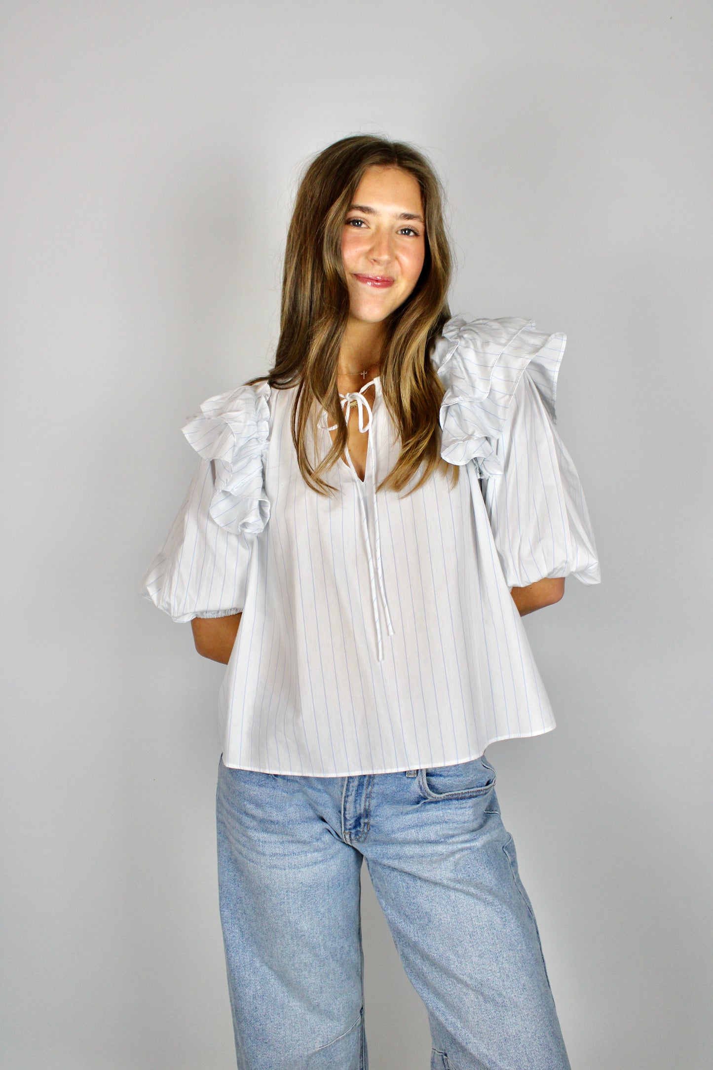 White and Blue Striped Blouse