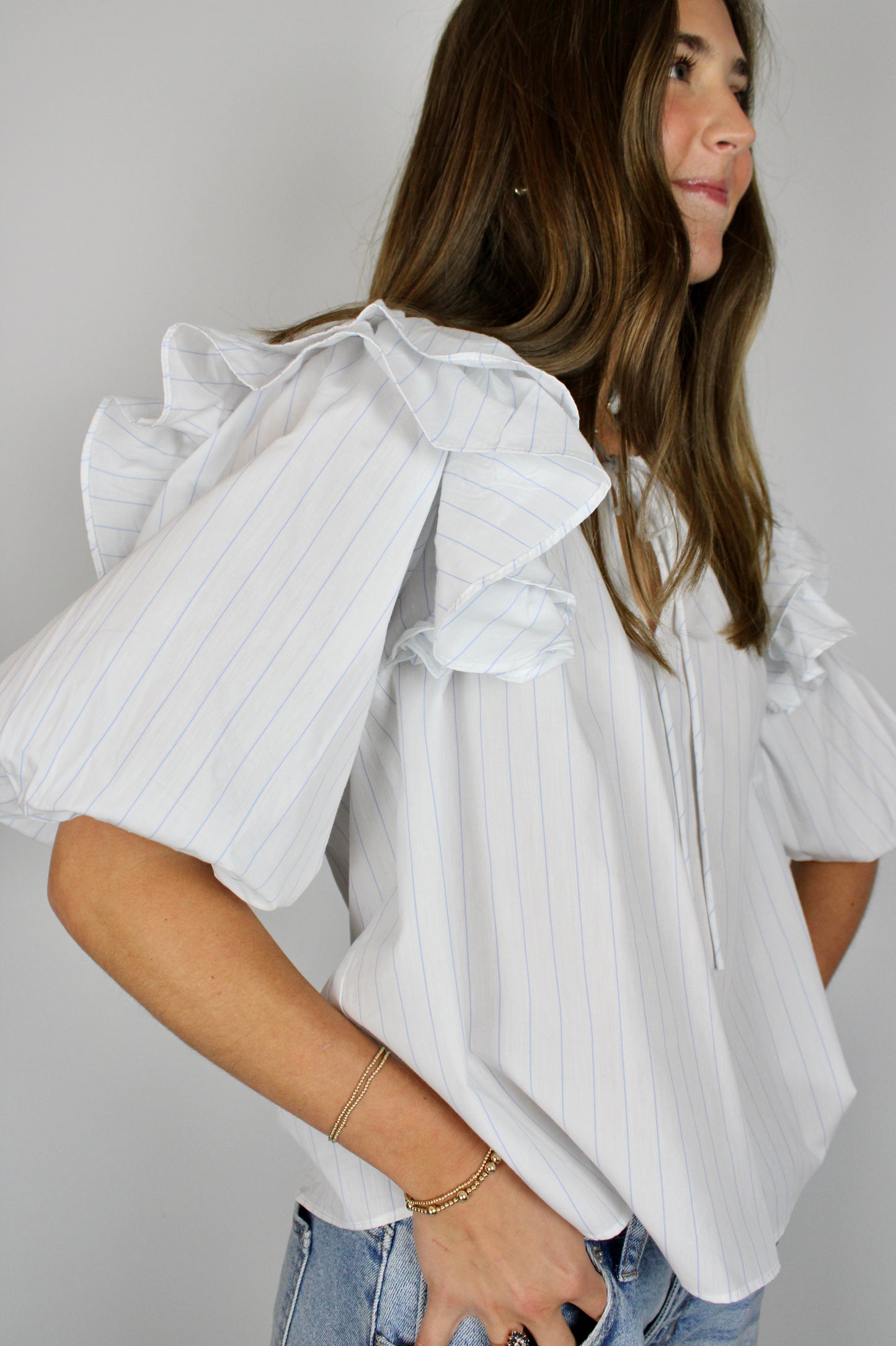 White and Blue Striped Blouse