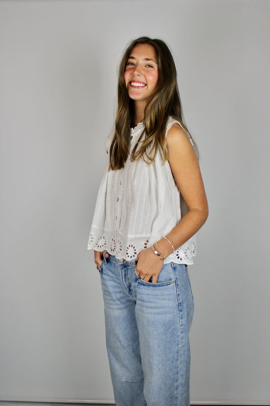 White Eyelet Sleeveless Top