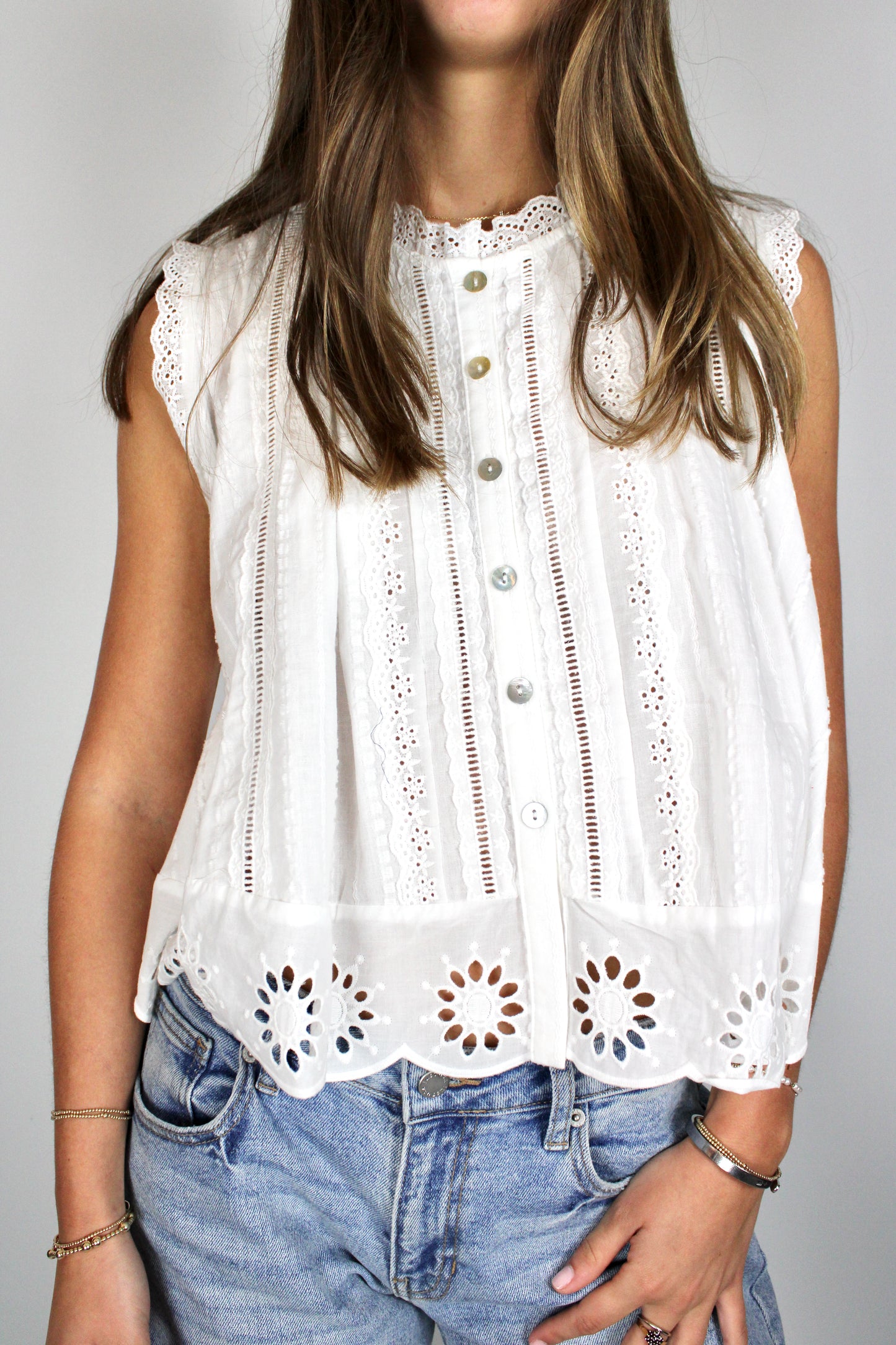 White Eyelet Sleeveless Top
