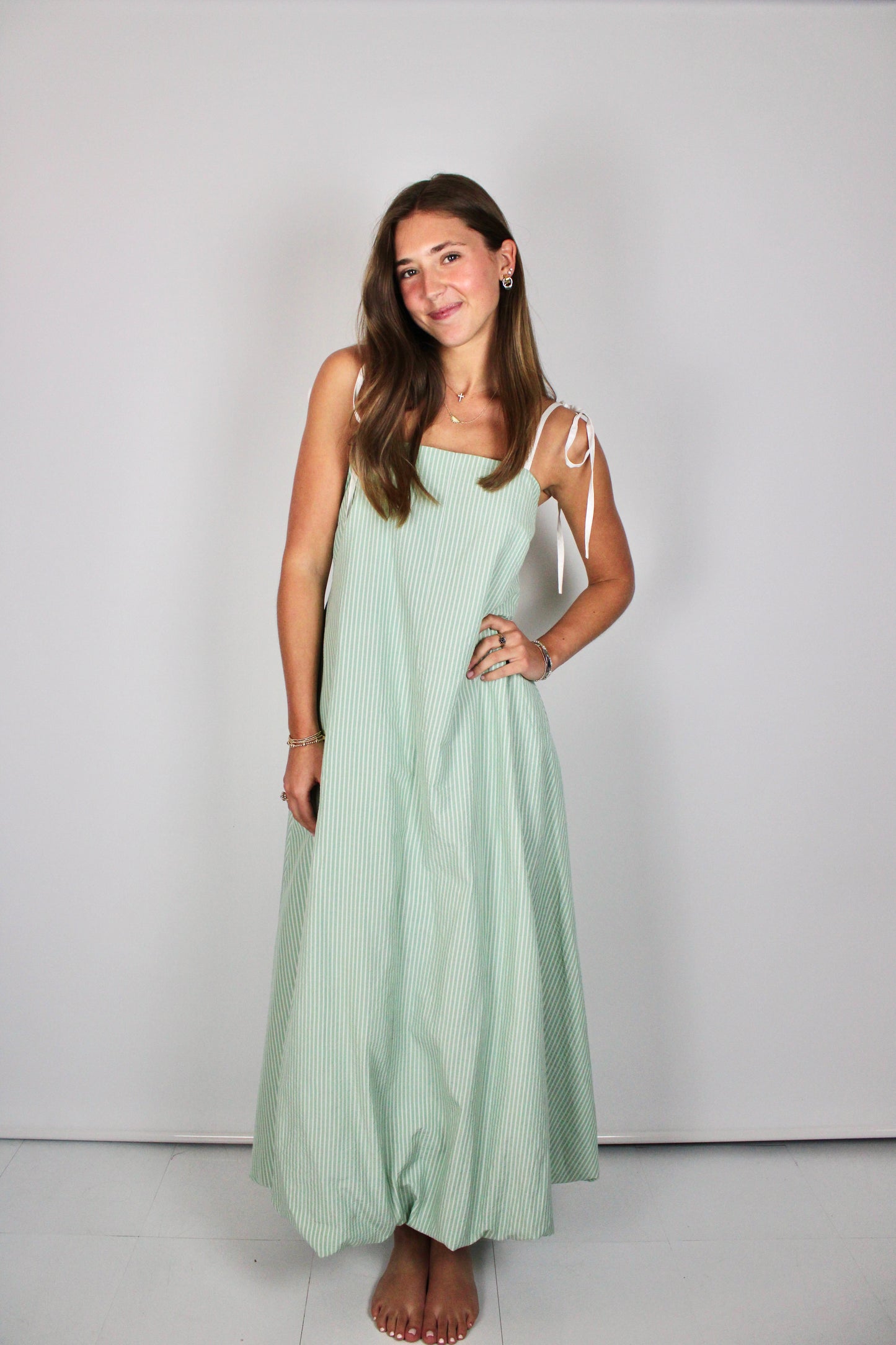 Sage Striped Bubble Maxi