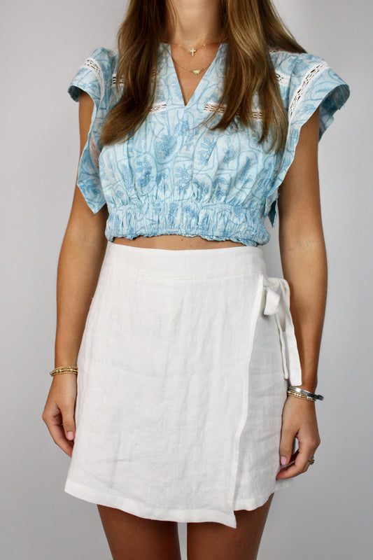 White Linen Wrap Skort