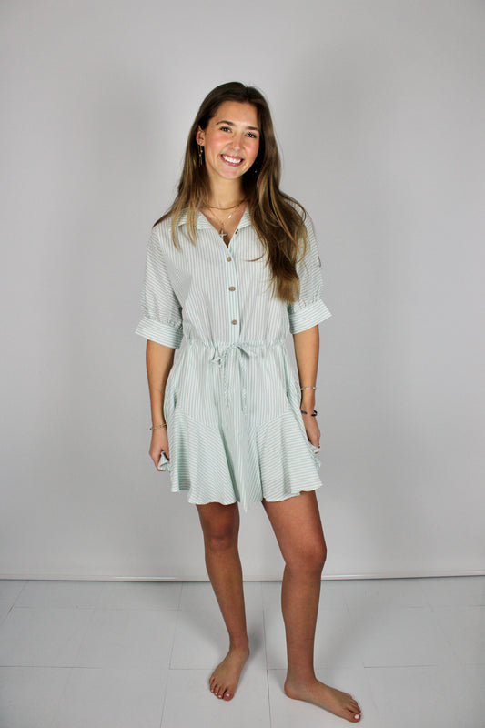 Green Striped Mini Dress