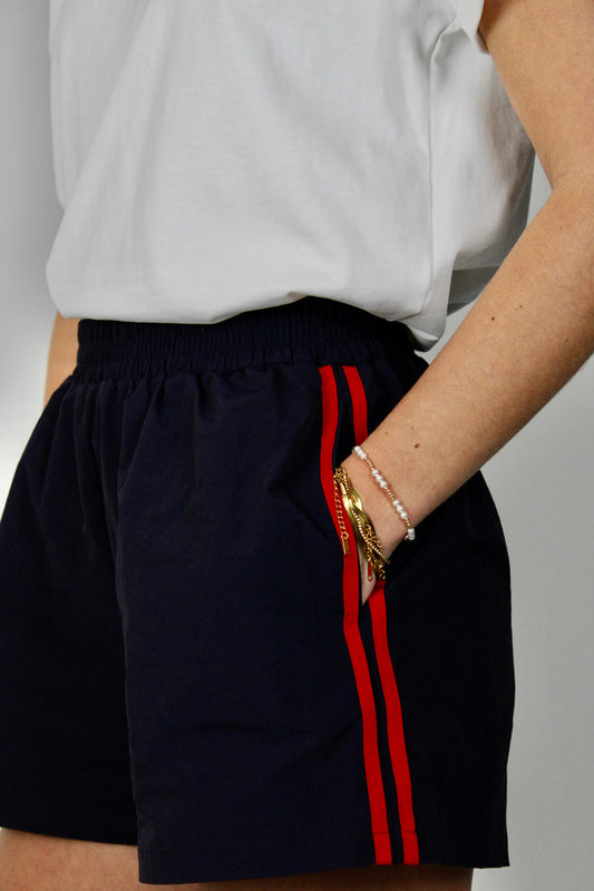 Navy Striped Nylon Shorts