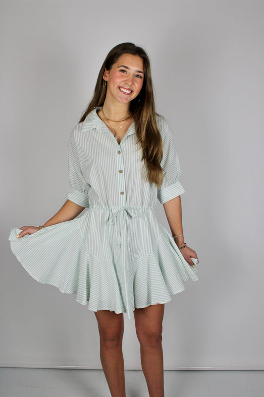 Green Striped Mini Dress