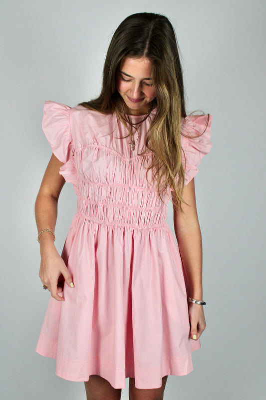 Pink Flutter Sleeve Mini Dress