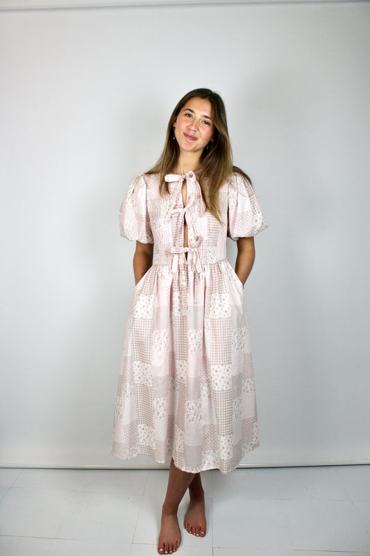 Pink Patchwork Midi Dress