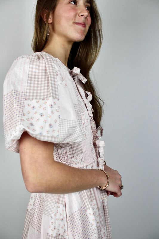 Pink Patchwork Midi Dress