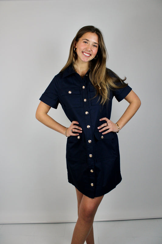 Navy Utility Mini Dress