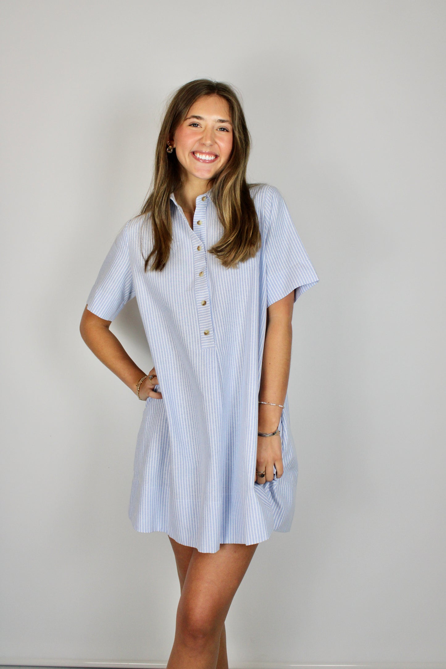 light blue striped shirt dress Julia Shirt Dress