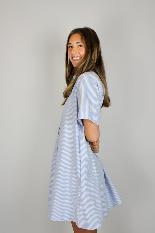 Light Blue Striped Shirt Dress