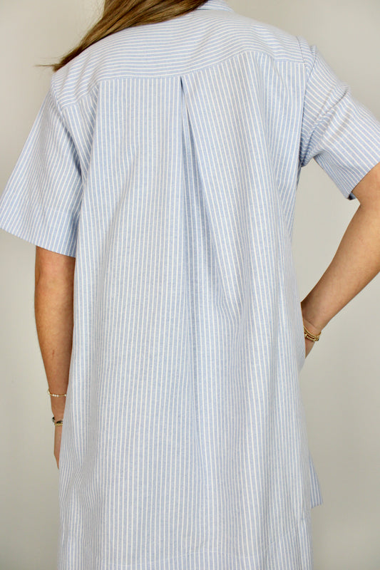 Light Blue Striped Shirt Dress