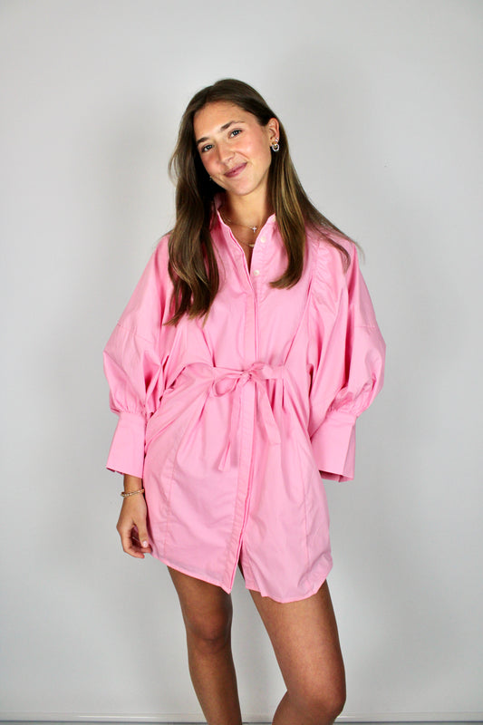 Pink Tie Waist Mini Dress