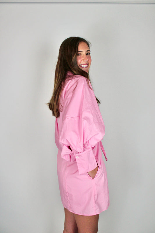 Pink Tie Waist Mini Dress