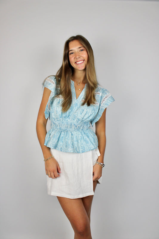 Light Blue Flutter Sleeve Top