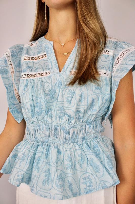 Light Blue Flutter Sleeve Top